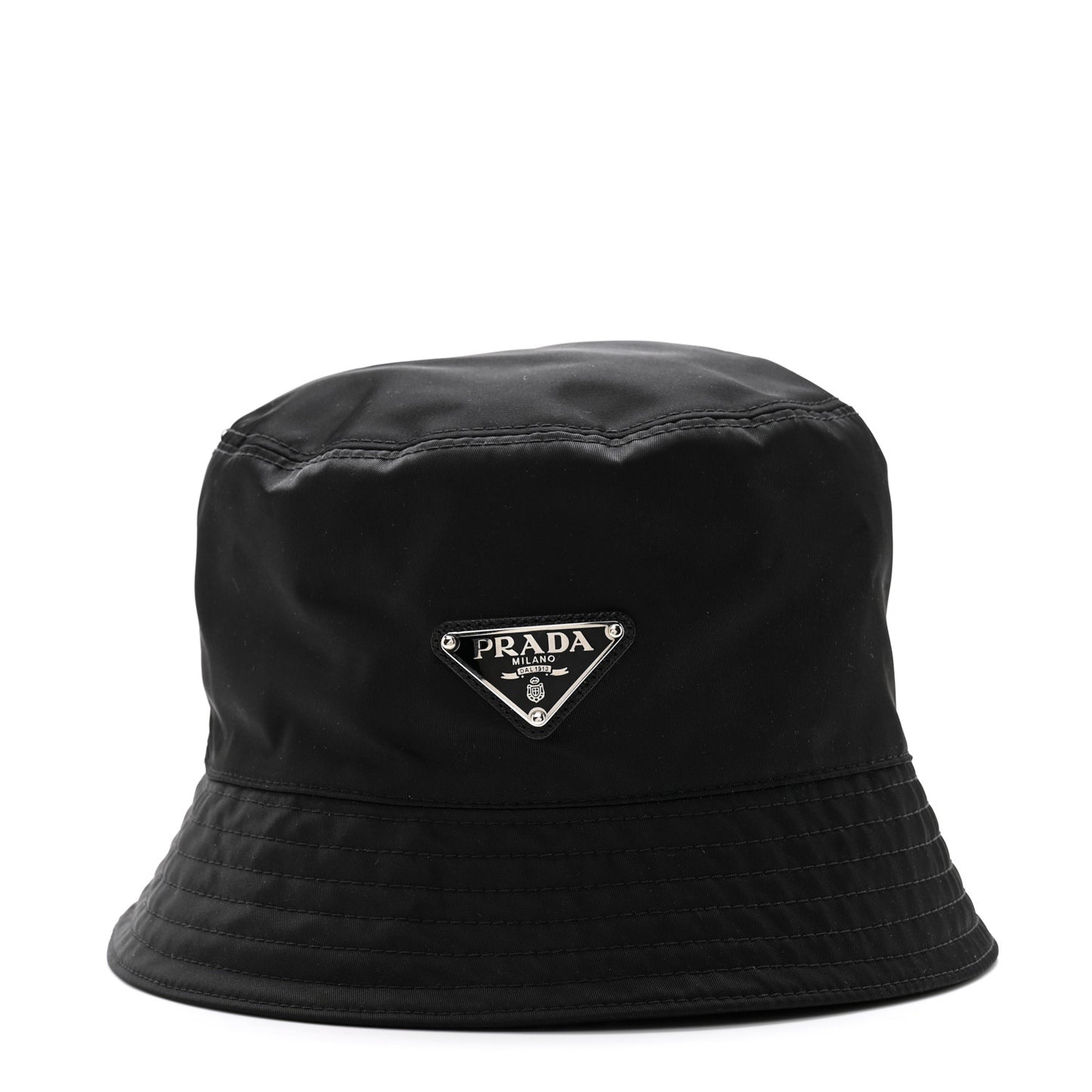 Re-Nylon Metal Triangle Logo Womens Bucket Hat M Black