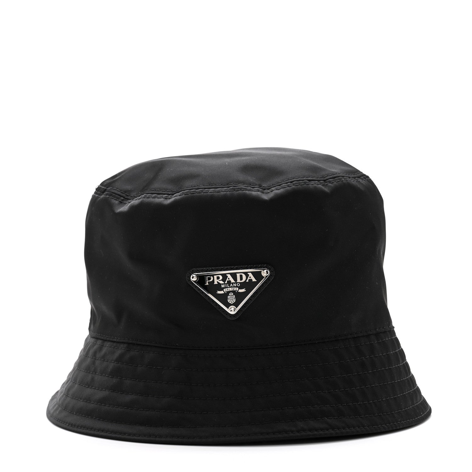 Prada Re-Nylon Metal Triangle Logo Womens Bucket Hat M Black 3 of 10