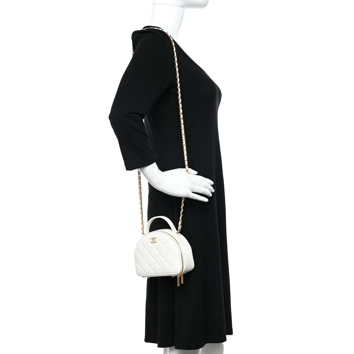 Lambskin Quilted Small Chic Riviera Top Handle Vanity Case White