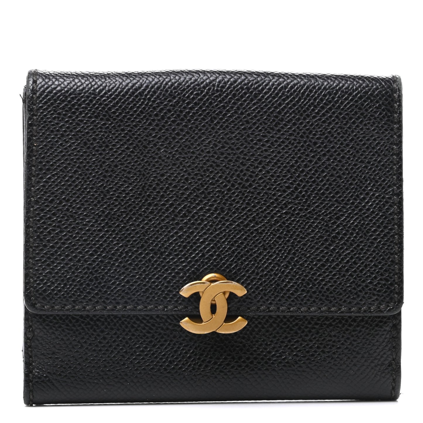 Grained Calfskin CC Flap Wallet Black