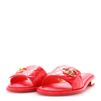 Chanel Patent Goatskin Quilted CC Sandals 38 Dark Pink 4 of 10