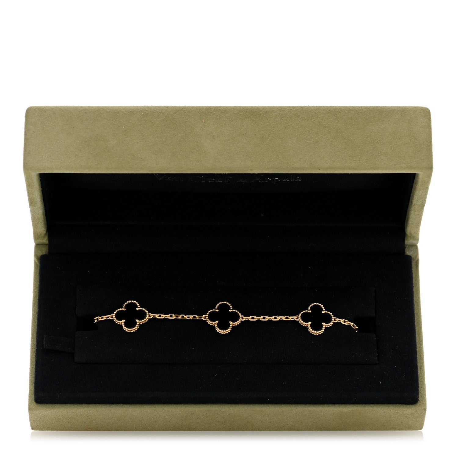 Van Cleef & Arpels 18K Yellow Gold Black Onyx 5 Motifs Vintage Alhambra Bracelet 4 of 4