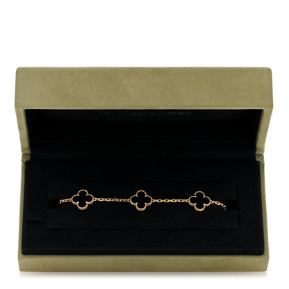 Van Cleef & Arpels 18K Yellow Gold Black Onyx 5 Motifs Vintage Alhambra Bracelet 4 of 4