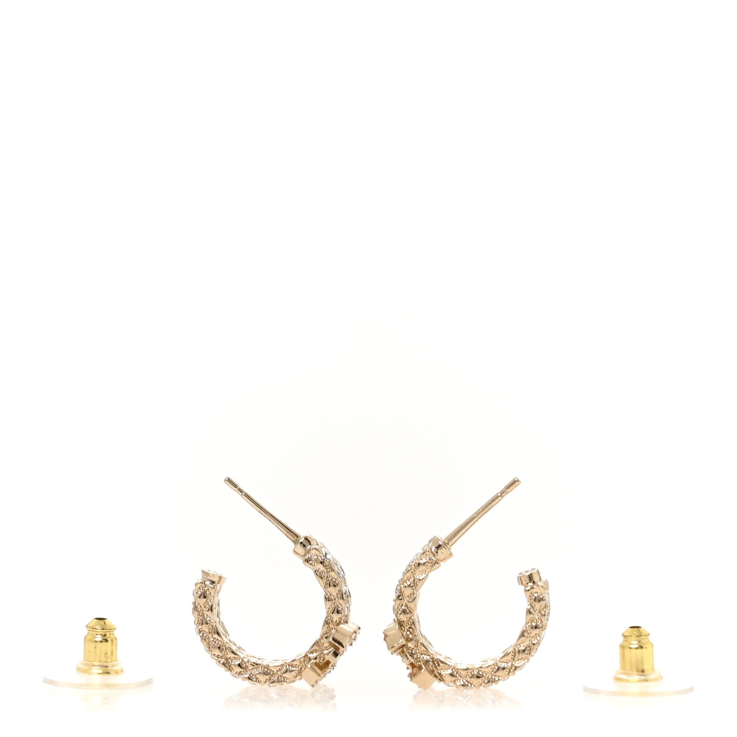 Chanel Metal Crystal Quilted CC Hoop Earrings Gold 3 of 5