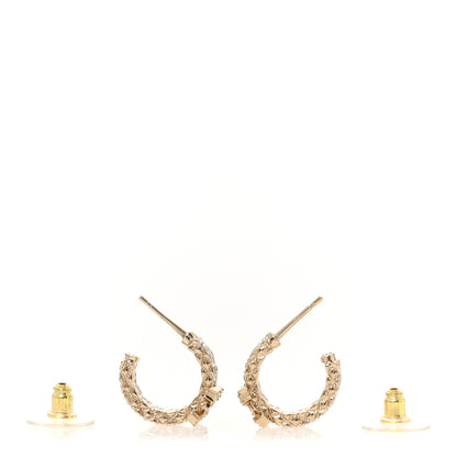Chanel Metal Crystal Quilted CC Hoop Earrings Gold 3 of 5