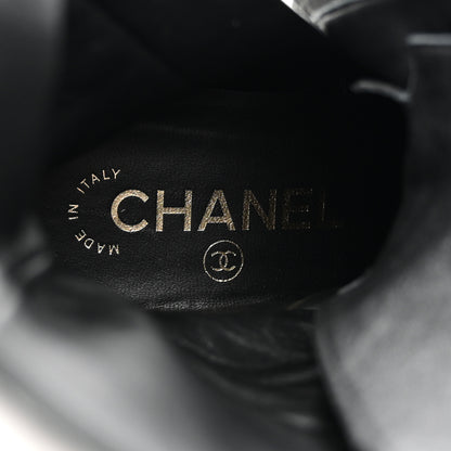 Chanel Crumpled Calfskin Patent Cap Toe Lace Up Combat Boots 35 Black 8 of 9