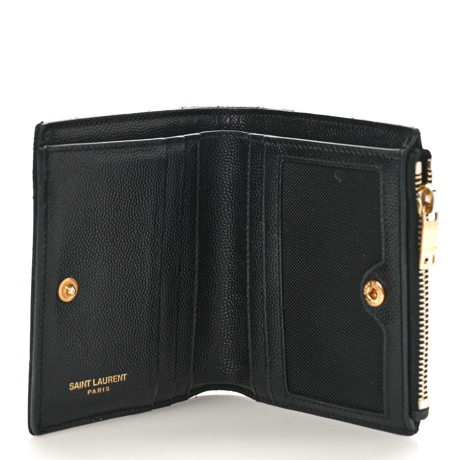 Saint Laurent Grain De Poudre Matelasse Chevron Monogram Zipped Card Case Black 5 of 8