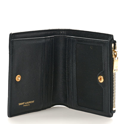 Saint Laurent Grain De Poudre Matelasse Chevron Monogram Zipped Card Case Black 5 of 8