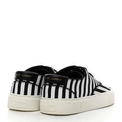 Saint Laurent Canvas Striped Venice Low Top Sneakers 37.5 Black White 4 of 9