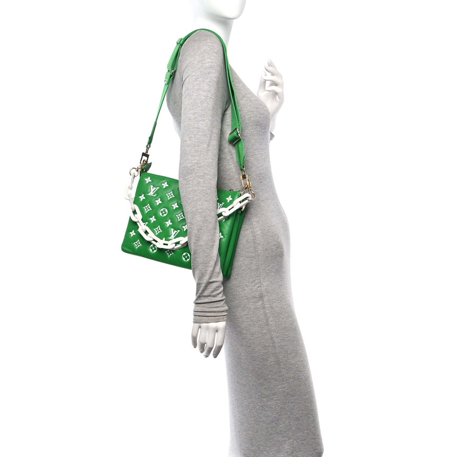 Louis Vuitton Lambskin Embossed Monogram LV Match Coussin PM Green White 2 of 9