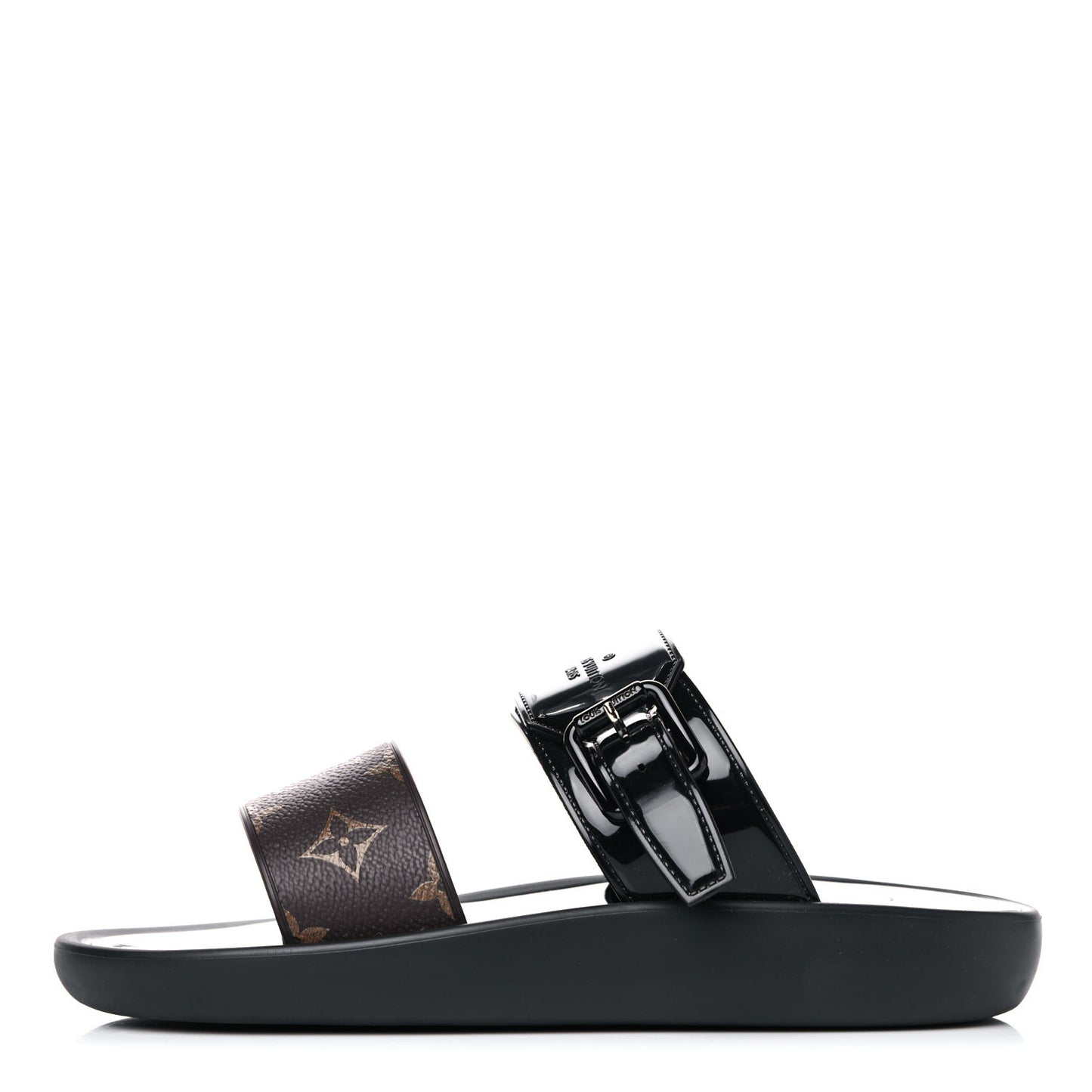 Monogram Sunbath Flat Mule Sandals 38 Black