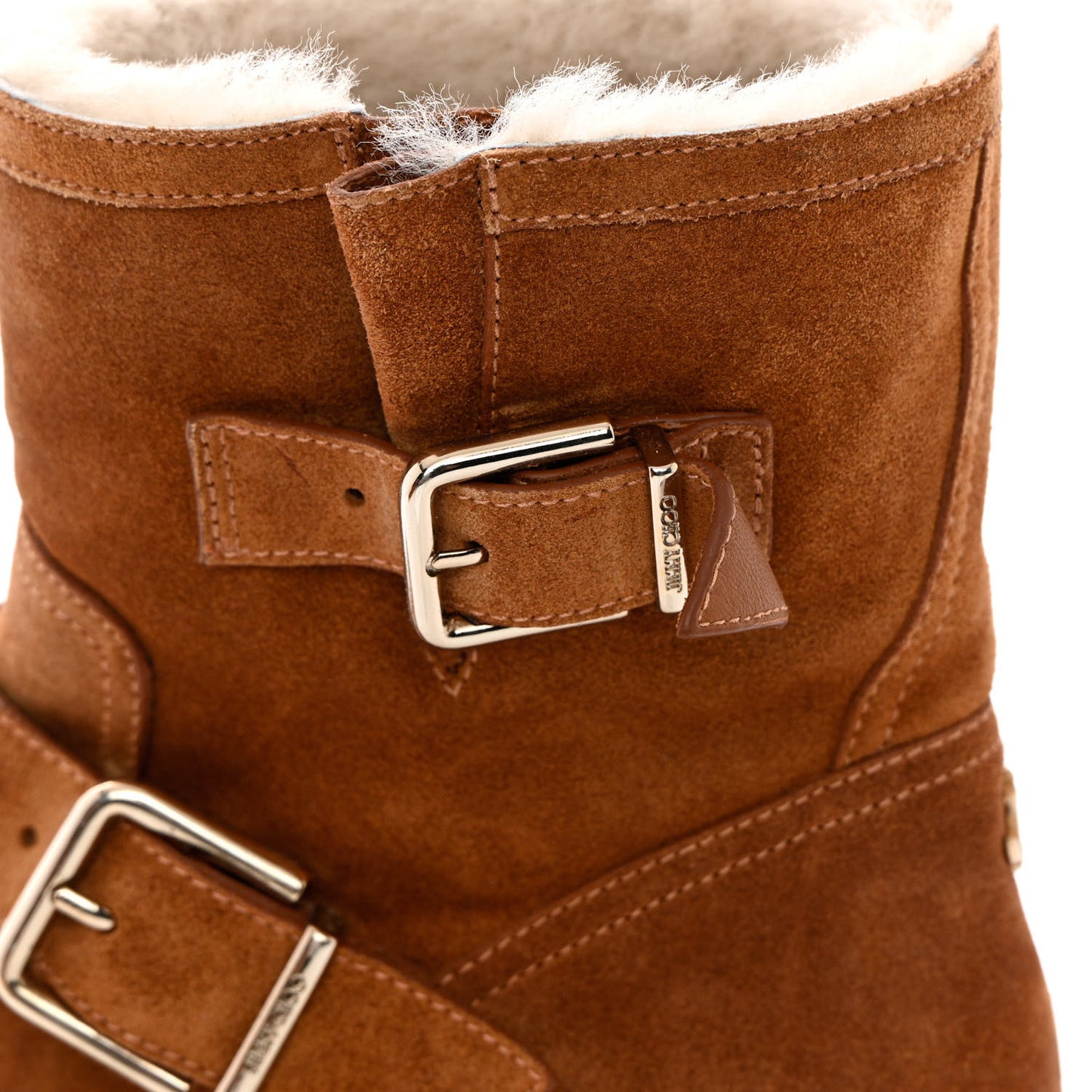 Soft Suede Shearling Biker Boots 37.5 Tan
