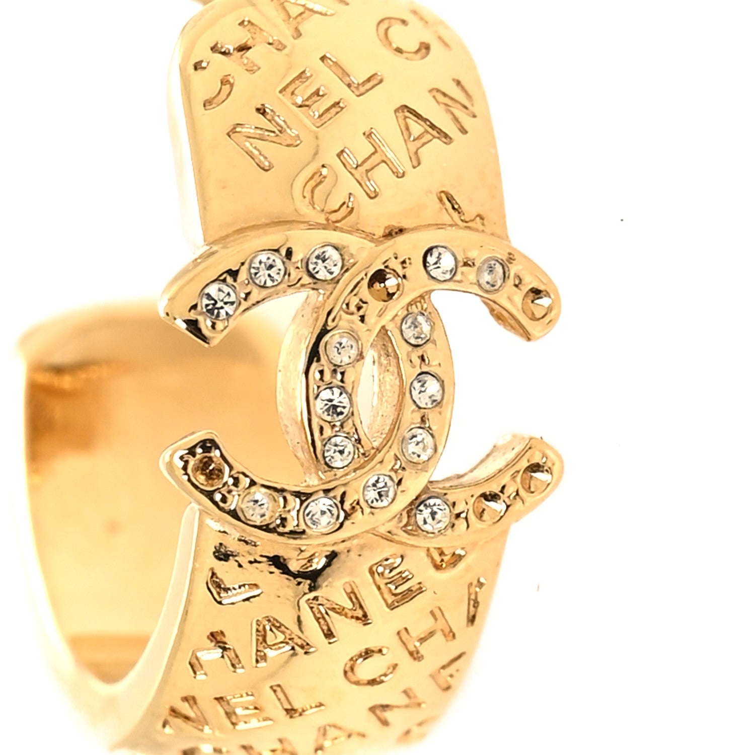 Chanel Metal Crystal CC Logo Hoop Earrings Gold 5 of 6