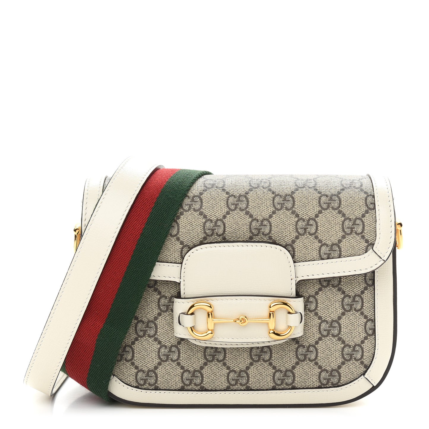 GG Supreme Monogram Web Mini Horsebit 1955 Shoulder Bag Beige Mystic White