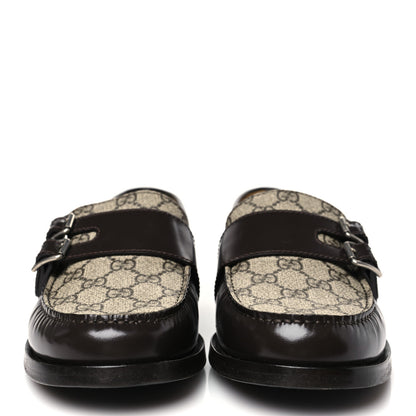 Gucci GG Supreme Monogram Mens Double Buckle Loafers 9 Beige Ebony Cocoa 3 of 10