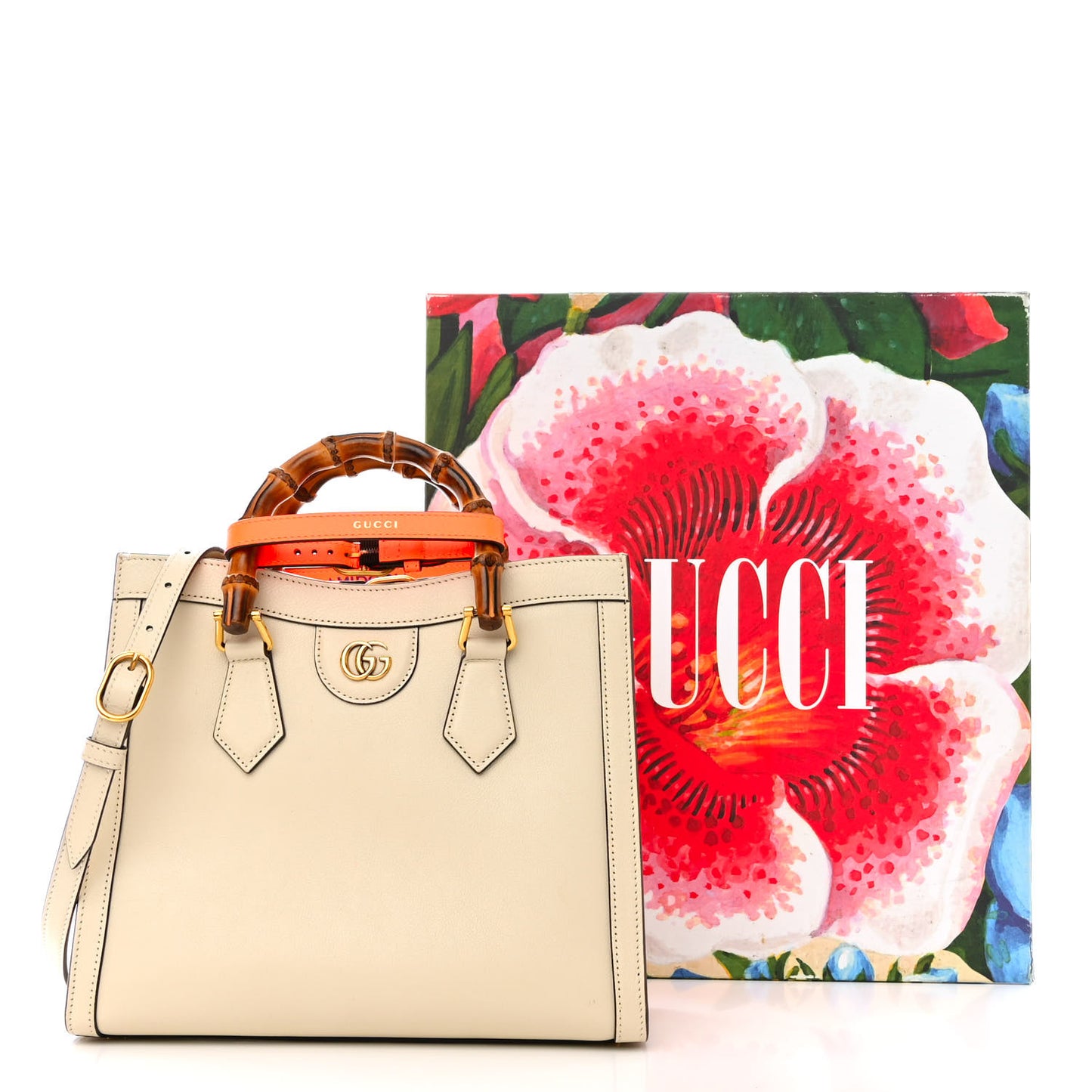 Wonka Grain Calfskin Small Diana Tote Bag Mystic White Orange Fluo