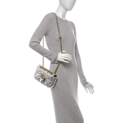 Gucci Metallic Calfskin Matelasse Studded Mini Pearly GG Marmont Shoulder Bag Silver 2 of 7