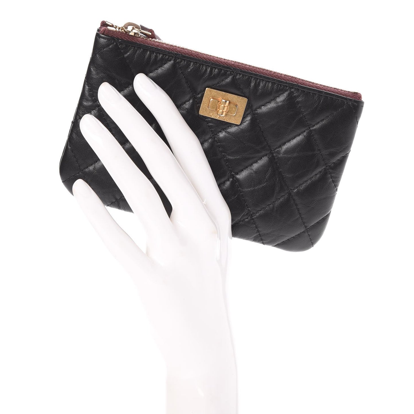 Aged Calfskin Quilted Small Reissue Cosmetic Case Black