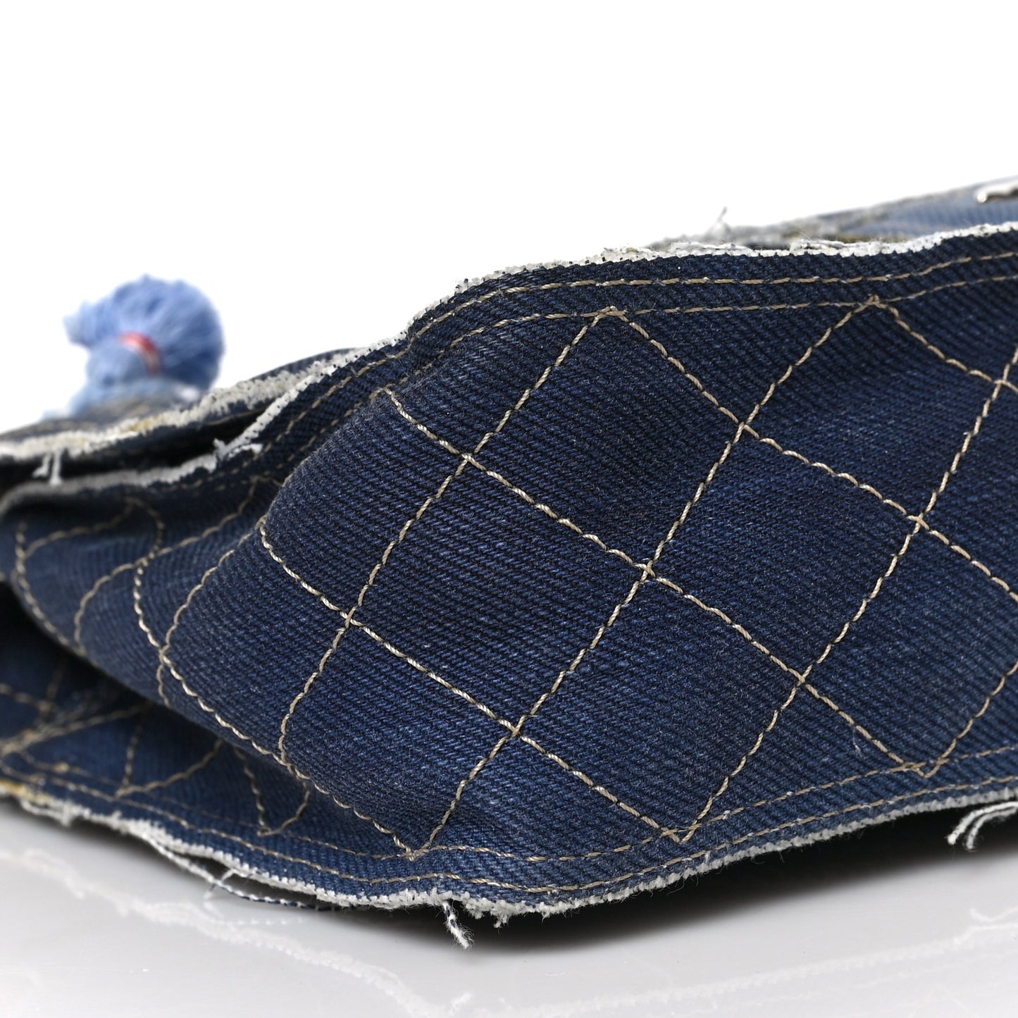 Denim Quilted Medium Pompom Flap Dark Blue