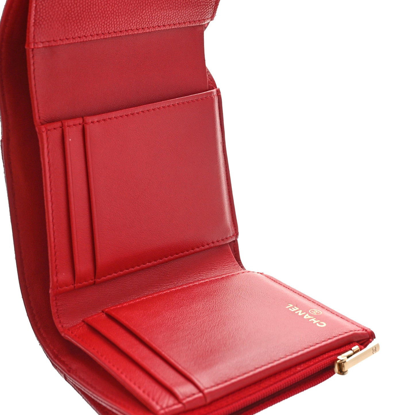 Caviar Quilted Compact Flap Wallet Red