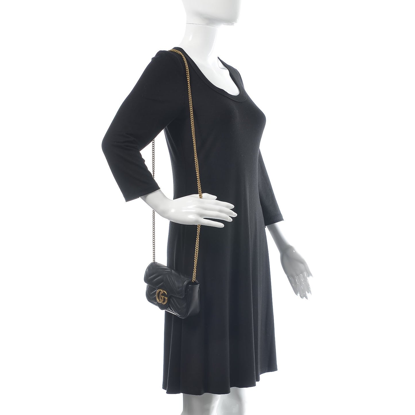 Calfskin Matelasse Super Mini GG Marmont Shoulder Bag Black