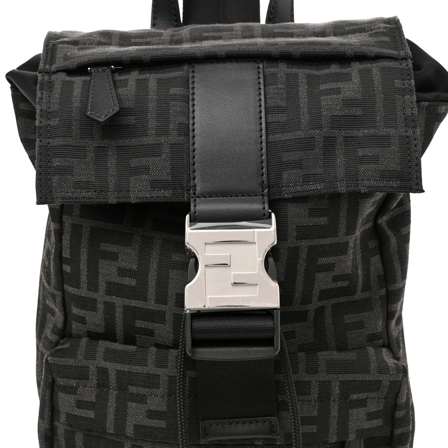 Fendi Recycled Fabric Jacquard Vitello Astro FF 1974 Small Fendiness Backpack Asfalto Black 7 of 9