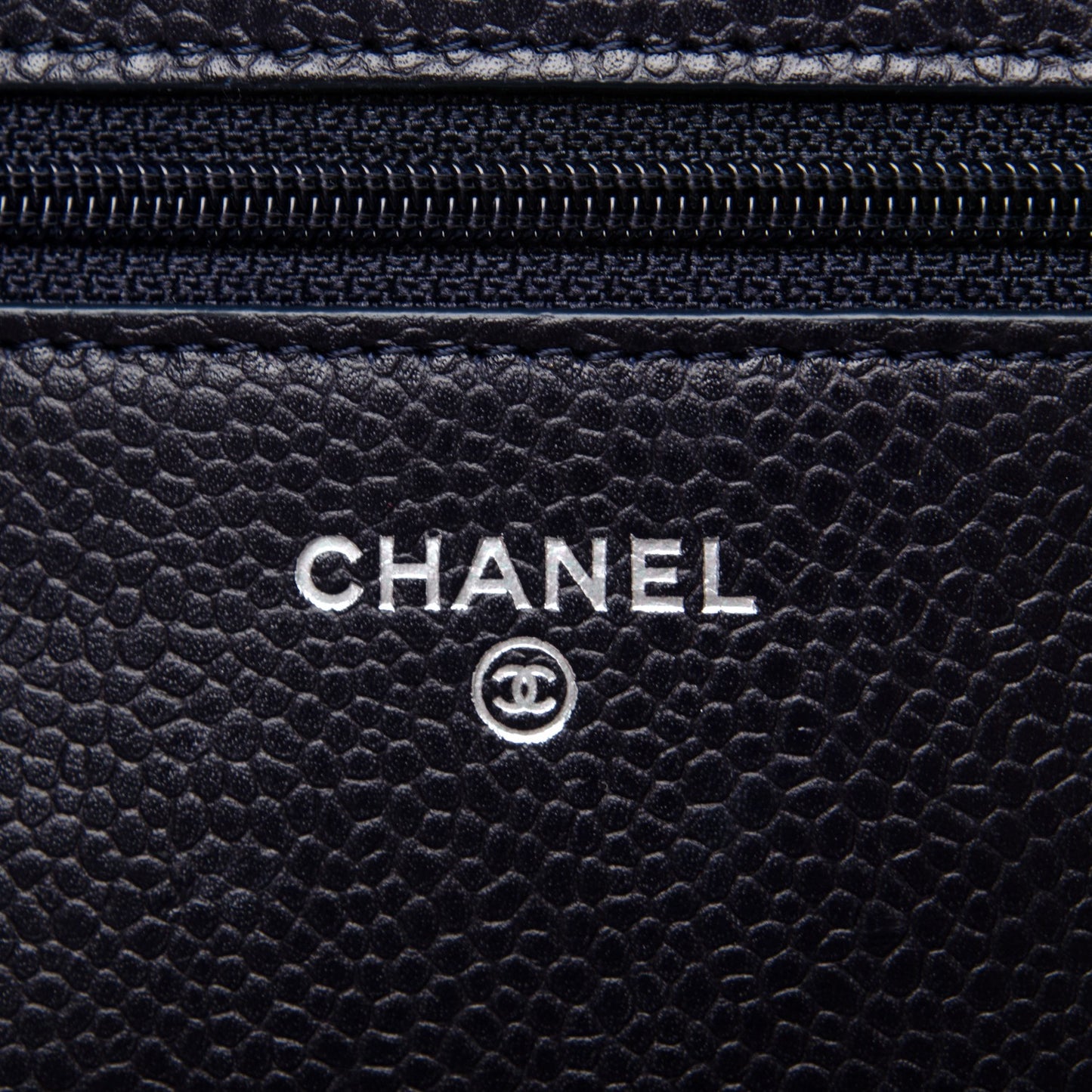 Caviar Quilted Wallet On Chain WOC Navy Blue