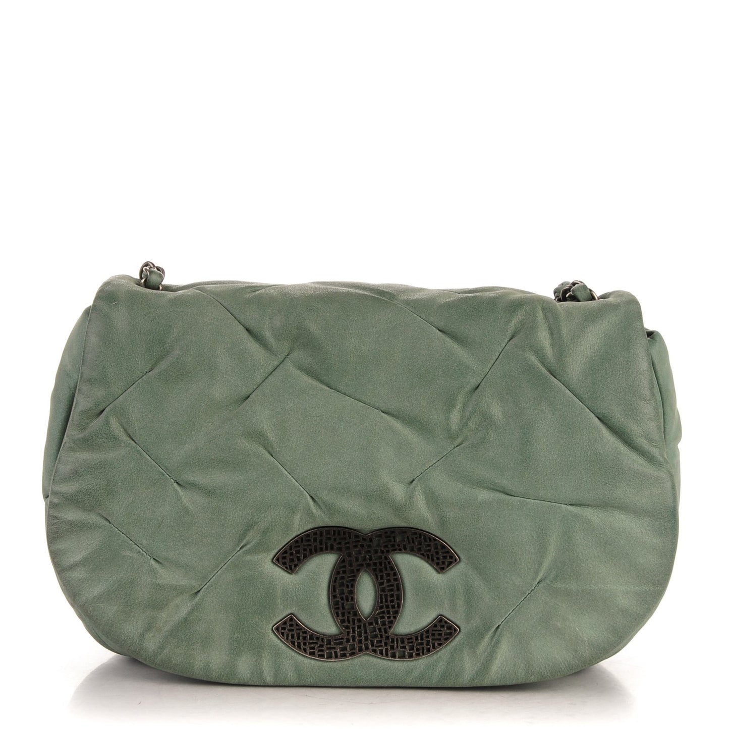 Iridescent Calfskin Glint Flap Green