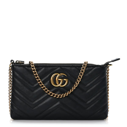 Gucci Calfskin Matelasse Mini GG Marmont Chain Bag Black 1 of 10