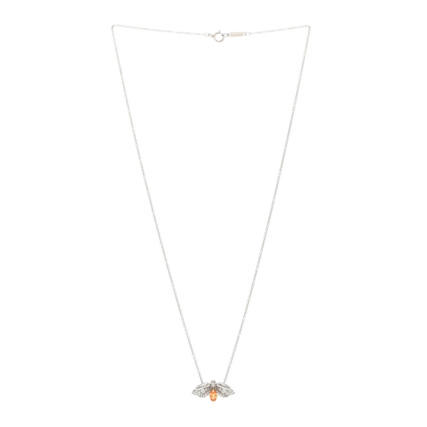Platinum 18K Yellow Gold Diamond Spessartine Paper Flowers Firefly Pendant Necklace
