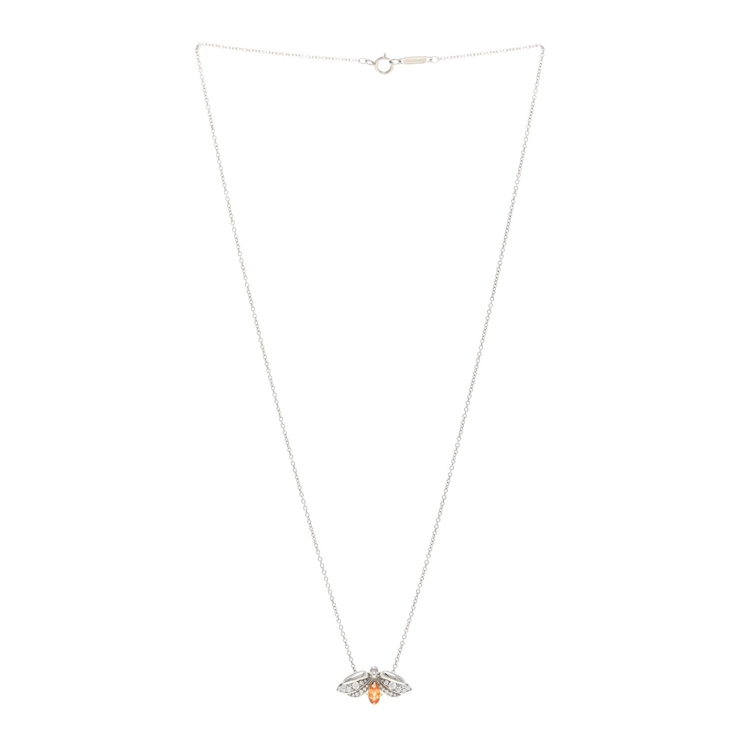 Tiffany Platinum 18K Yellow Gold Diamond Spessartine Paper Flowers Firefly Pendant Necklace 3 of 5