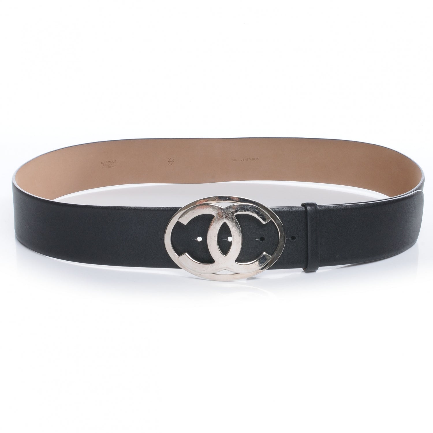 Chanel Leather CC Buckle Belt 95 38 Black 1 of 6