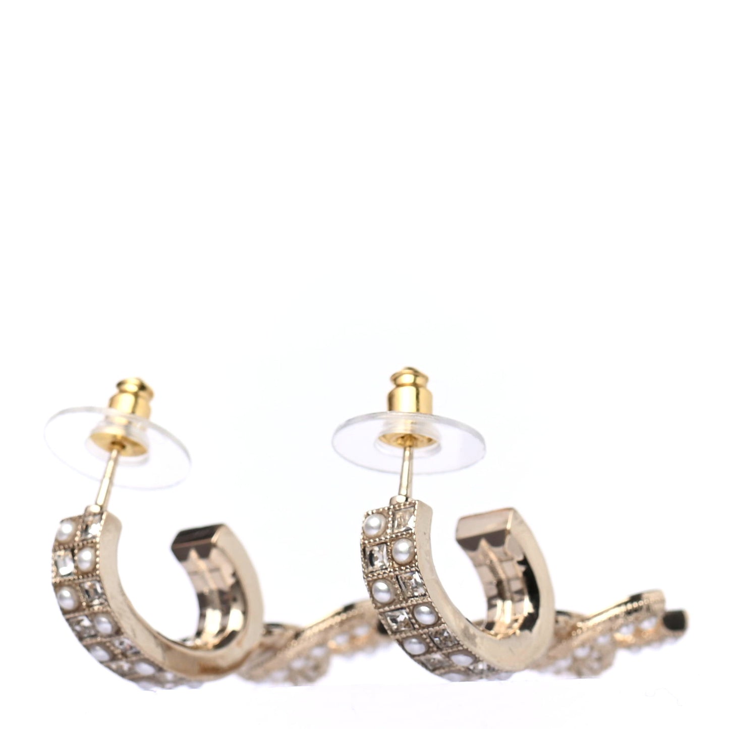 Crystal Pearl CC Drop Earrings Gold