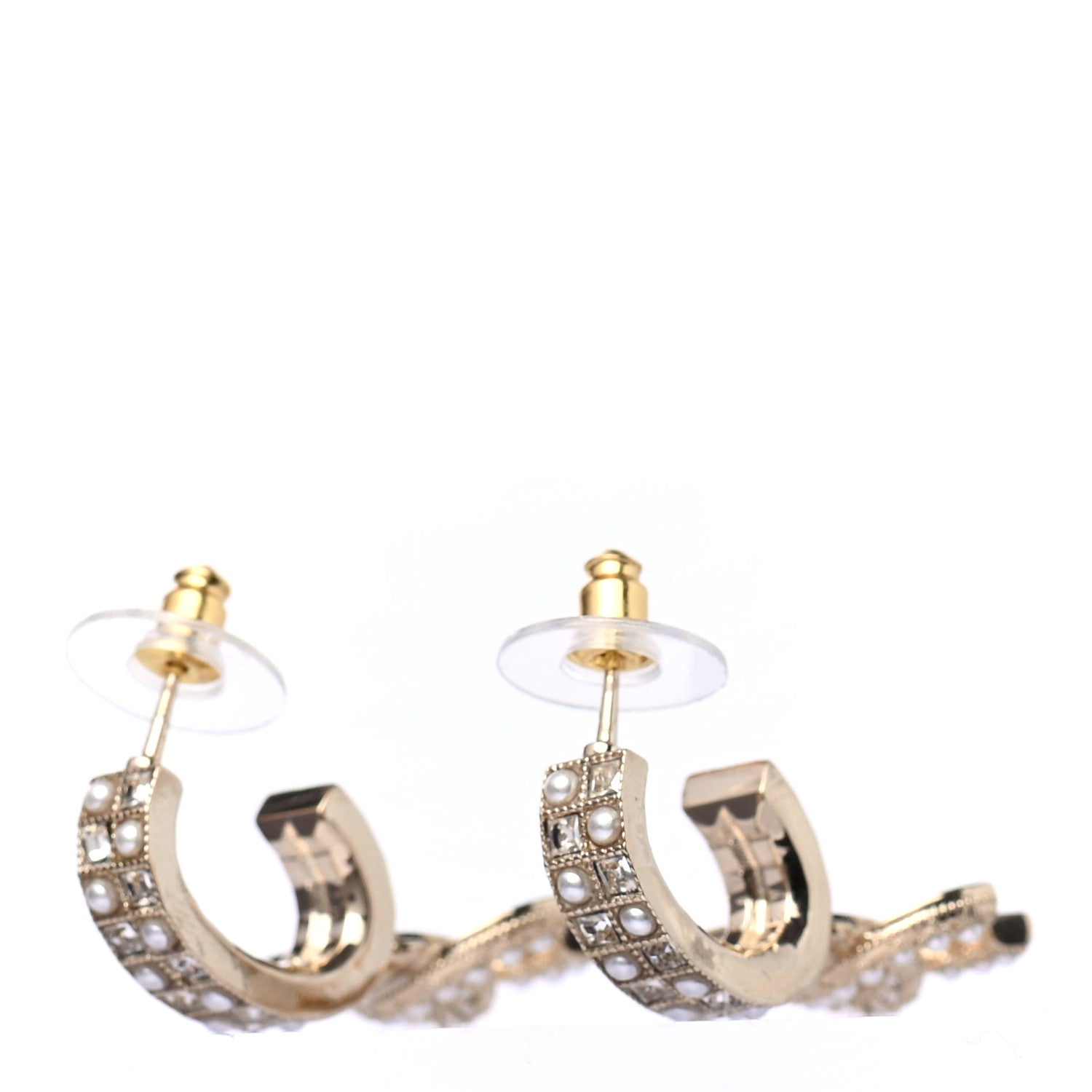 Chanel Crystal Pearl CC Drop Earrings Gold 3 of 4
