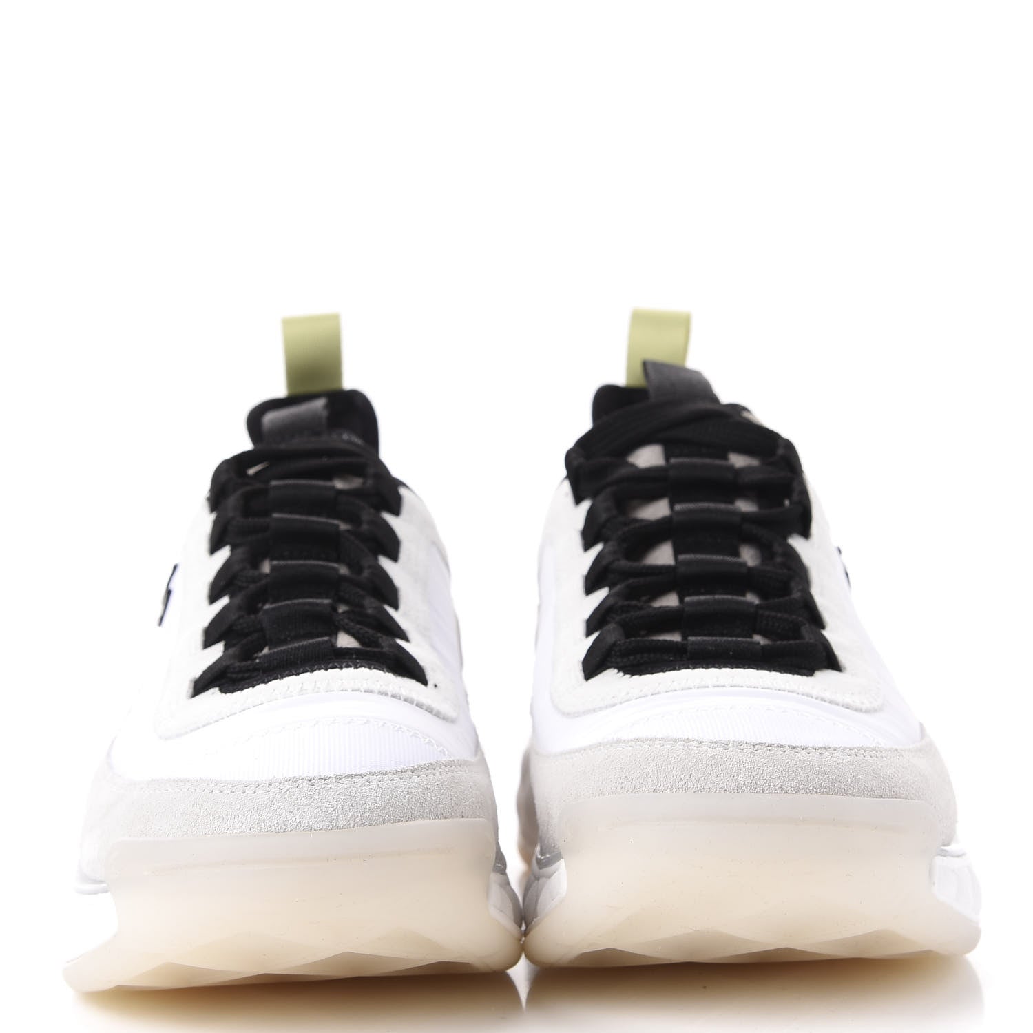 Chanel Nylon Calfskin Suede CC Sneakers 38.5 White Grey Yellow 2 of 10
