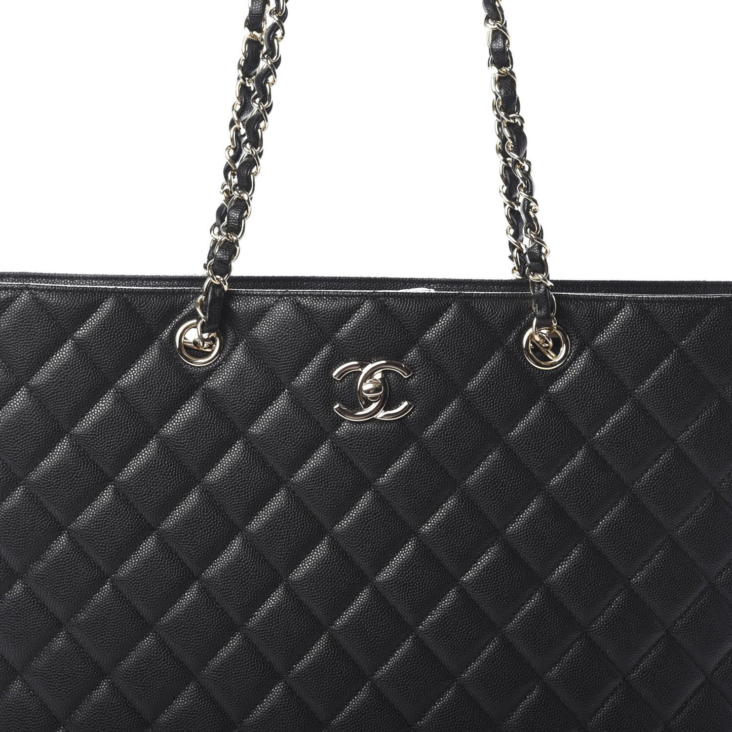 Caviar Quilted Large Shopping Tote Black