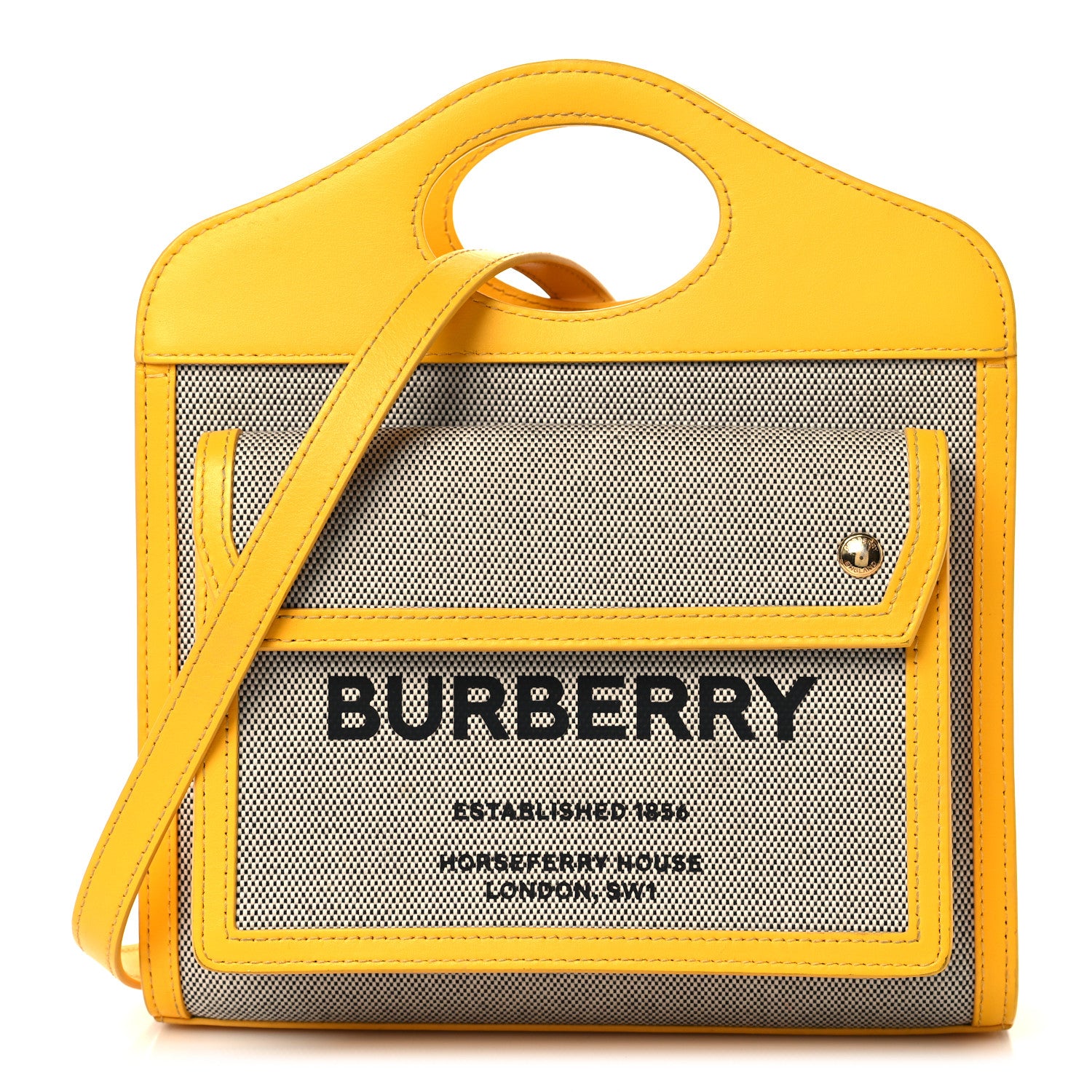 Burberry Canvas Smooth Calfskin Two Tone Mini Pocket Bag Deep Saffron 1 of 12