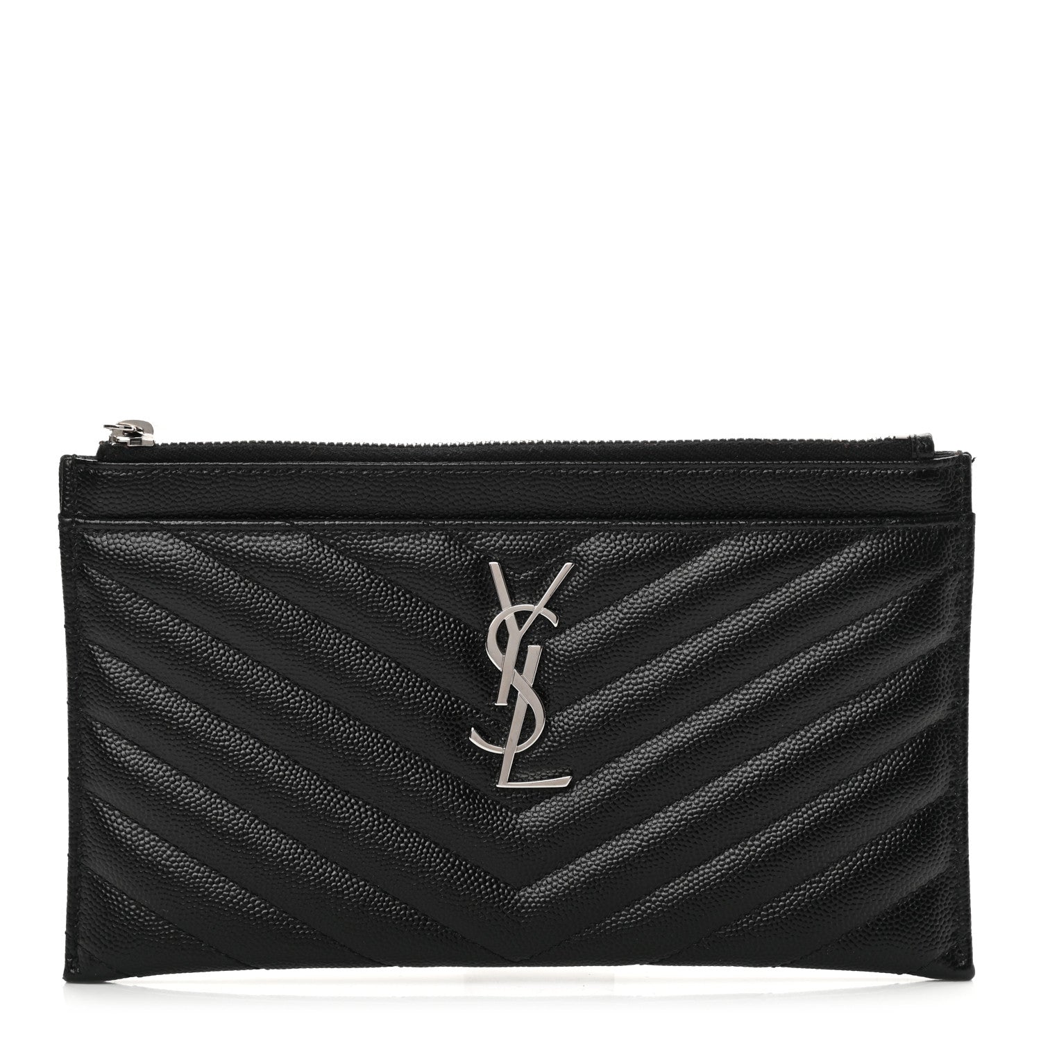 Saint Laurent Grain De Poudre Chevron Monogram Bill Pouch Black 1 of 10