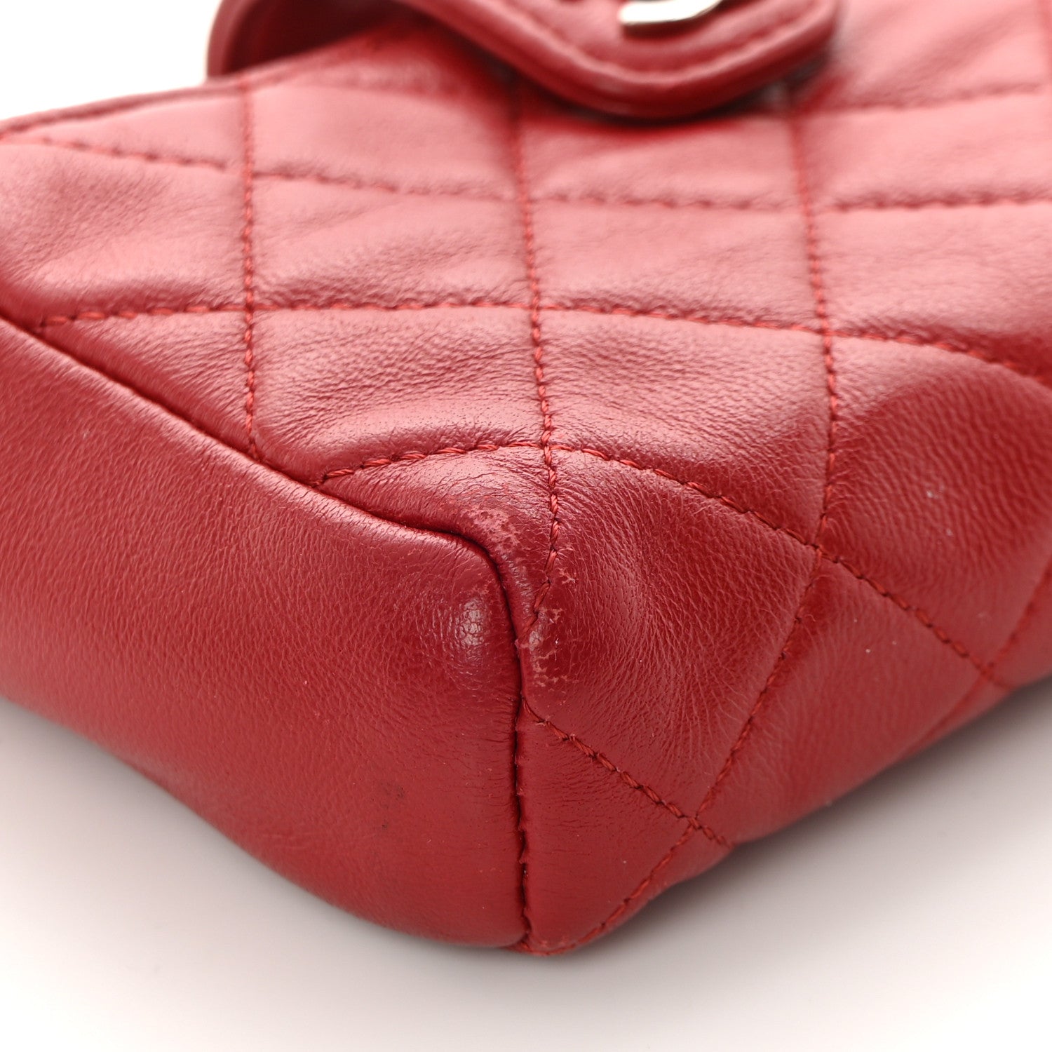 Chanel Lambskin Quilted Mini Phone Holder Clutch Red 8 of 13