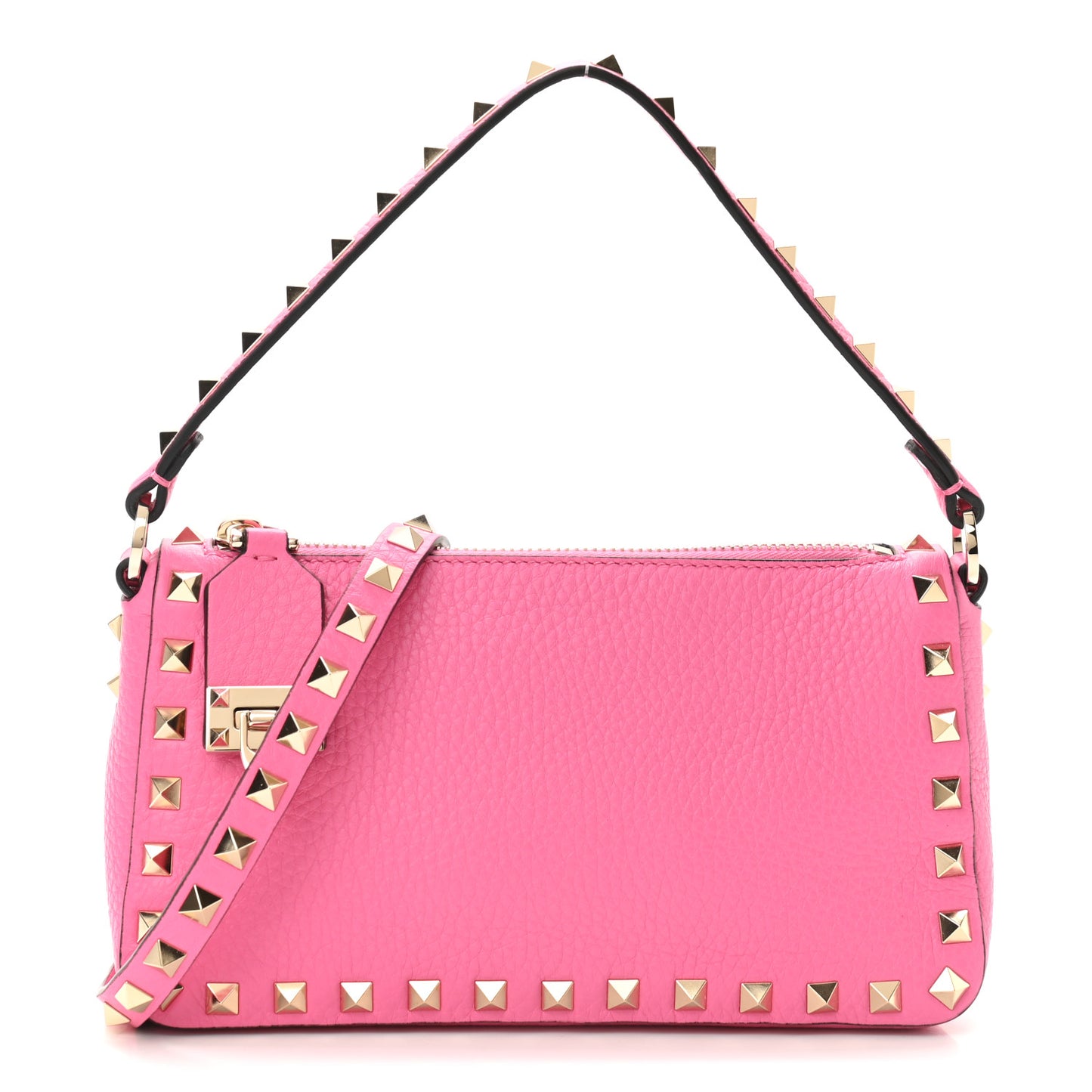 Pebbled Calfskin Small Rockstud Flip Lock Shoulder Bag Dawn Pink