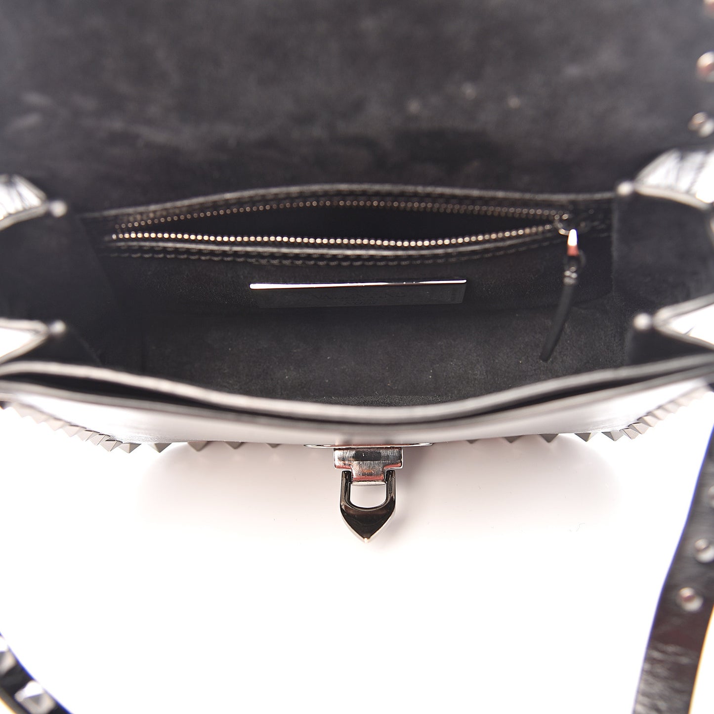 Craquele Calfskin Rockstud Shoulder Flap Messenger Bag Black