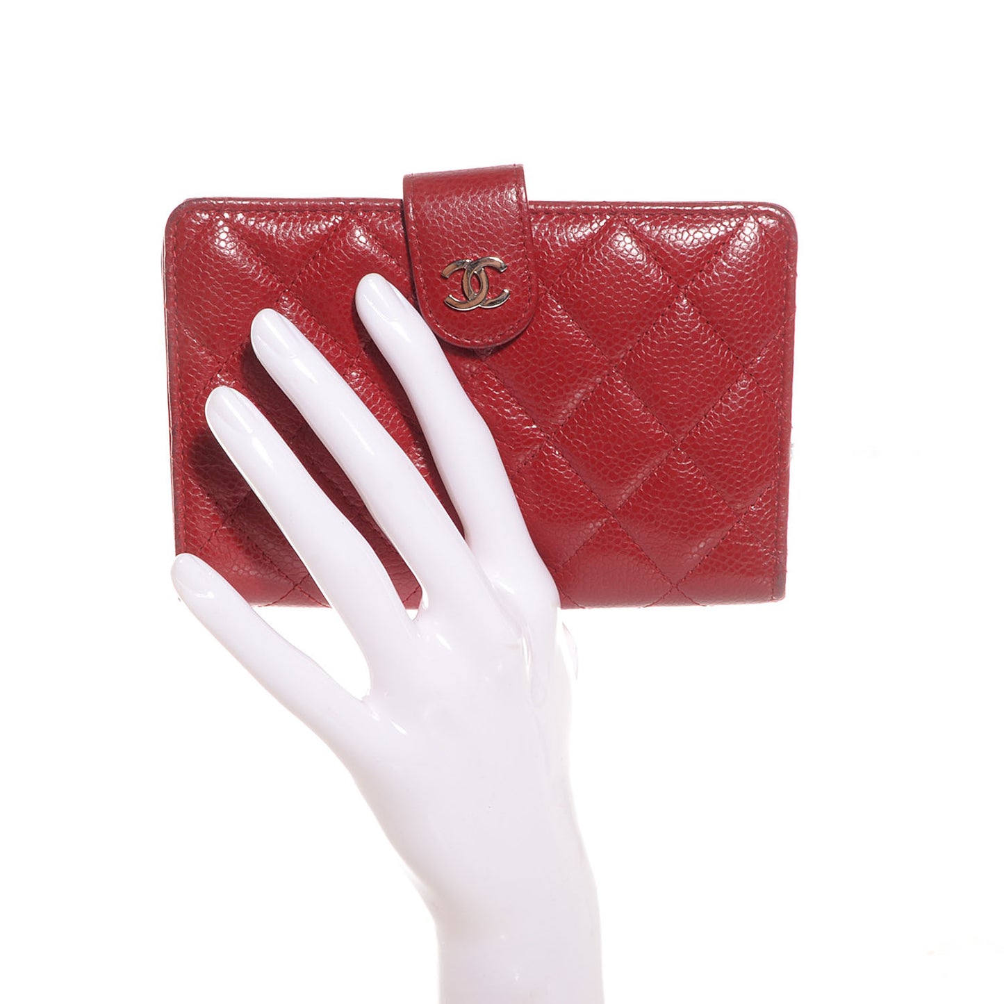Caviar Quilted Zipped Pocket Wallet Red