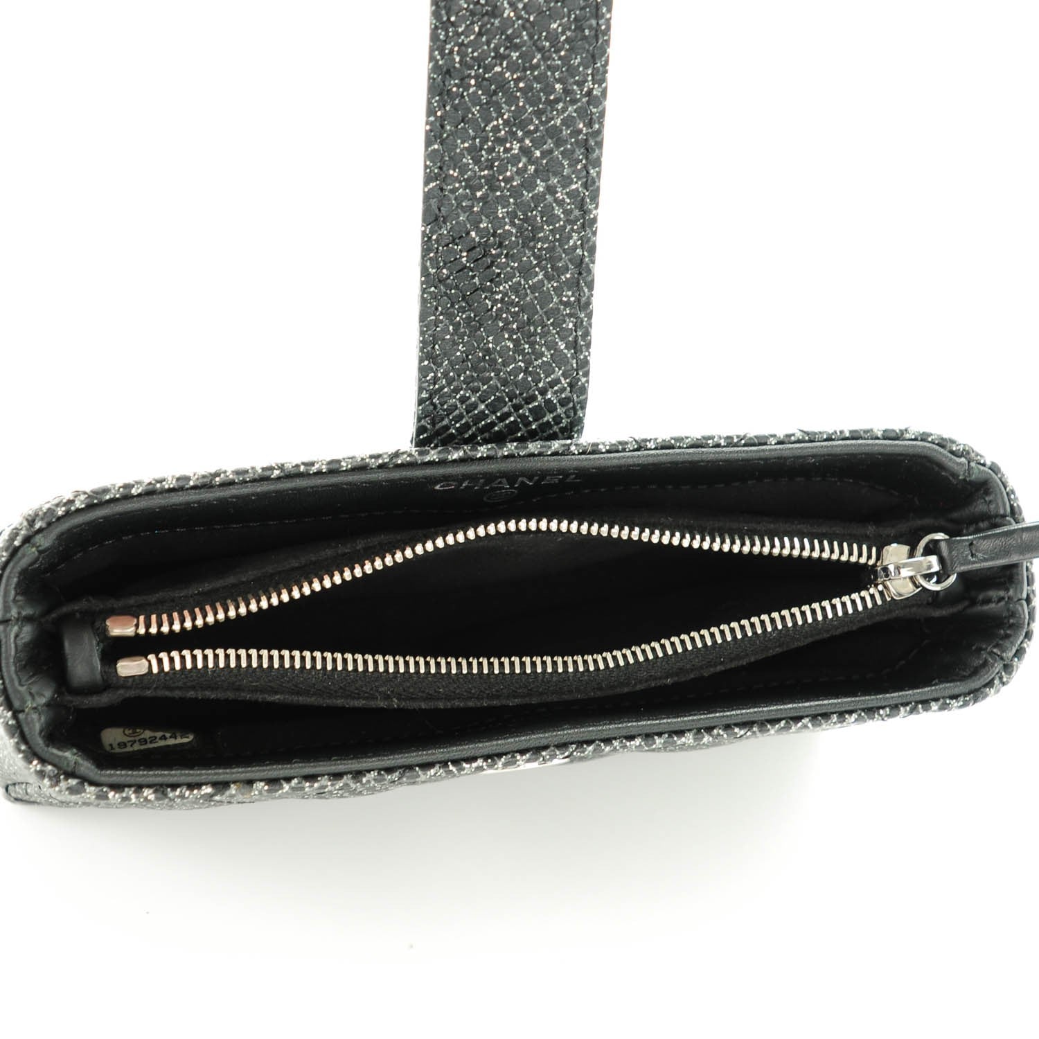 Chanel Glittered Calfskin Quilted Mini Phone Holder Clutch Black 5 of 8