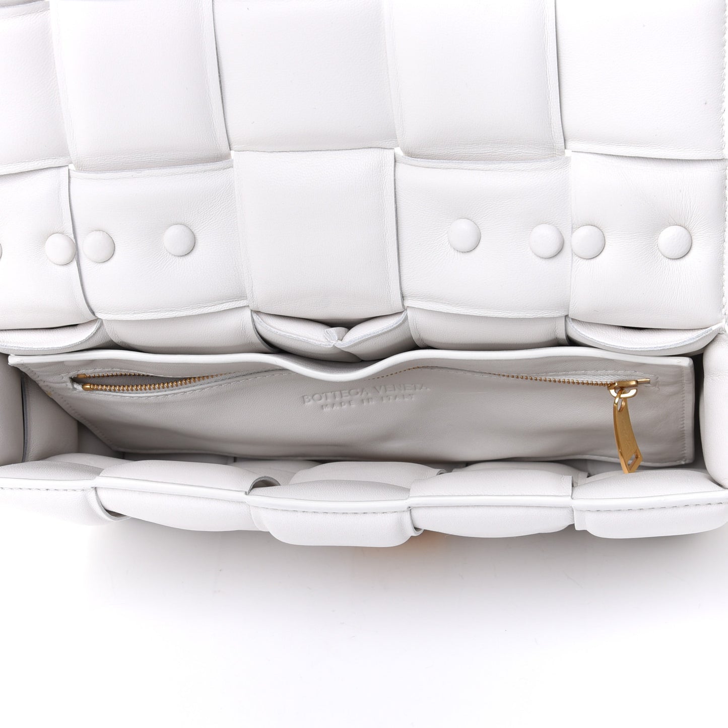 Lambskin Maxi Intreccio Padded Chain Cassette Crossbody Bag White