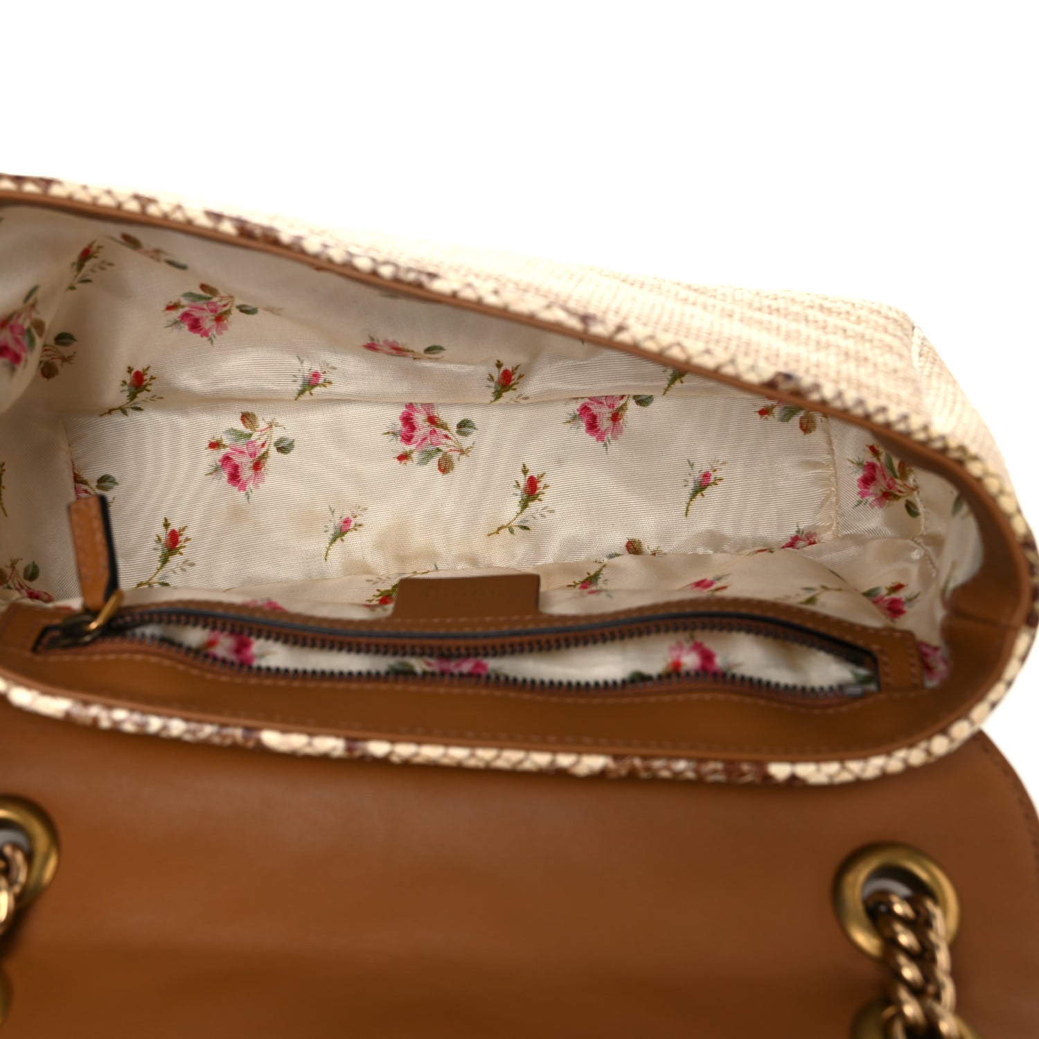 Gucci Raffia Elaphe Matelasse Small GG Marmont Shoulder Bag Natural Cream Brown 5 of 15