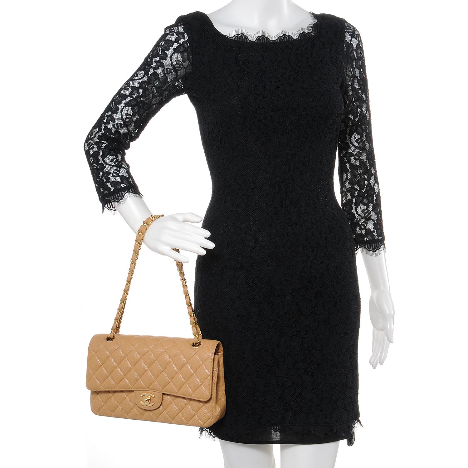 Chanel Caviar Quilted Medium Double Flap Beige 2 of 8