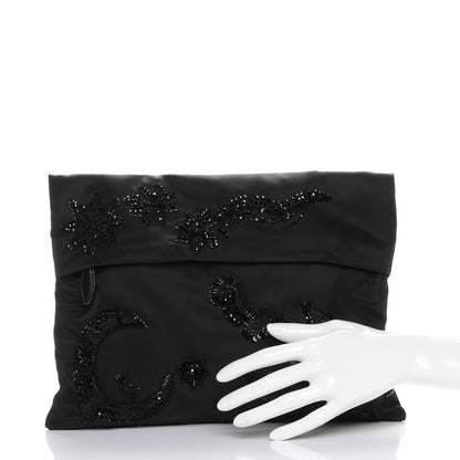 Prada Fabric Sequin Beaded Clutch Black 2 of 7