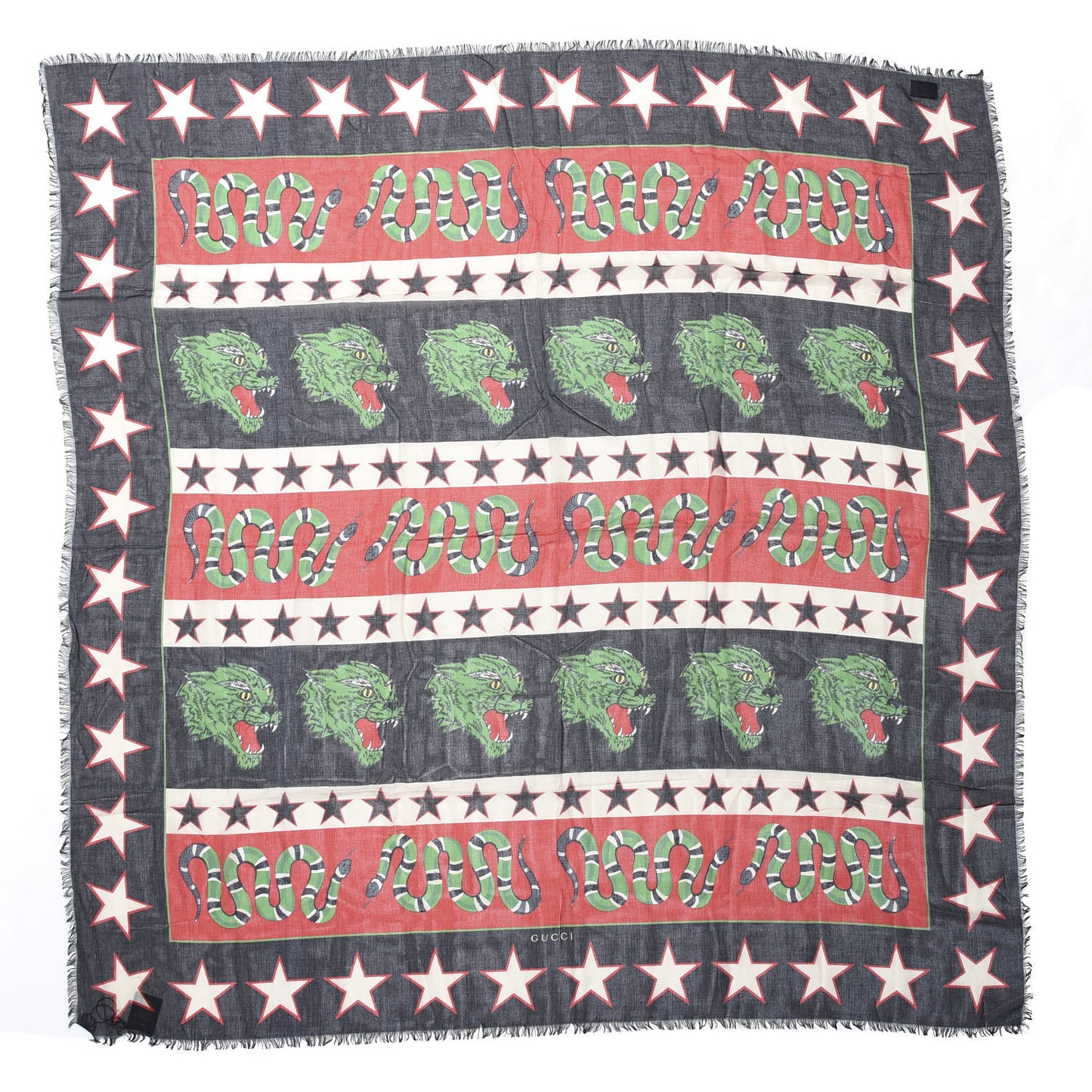 Wool Feline Kingsnake Iconic Symbols Scarf Blue Red