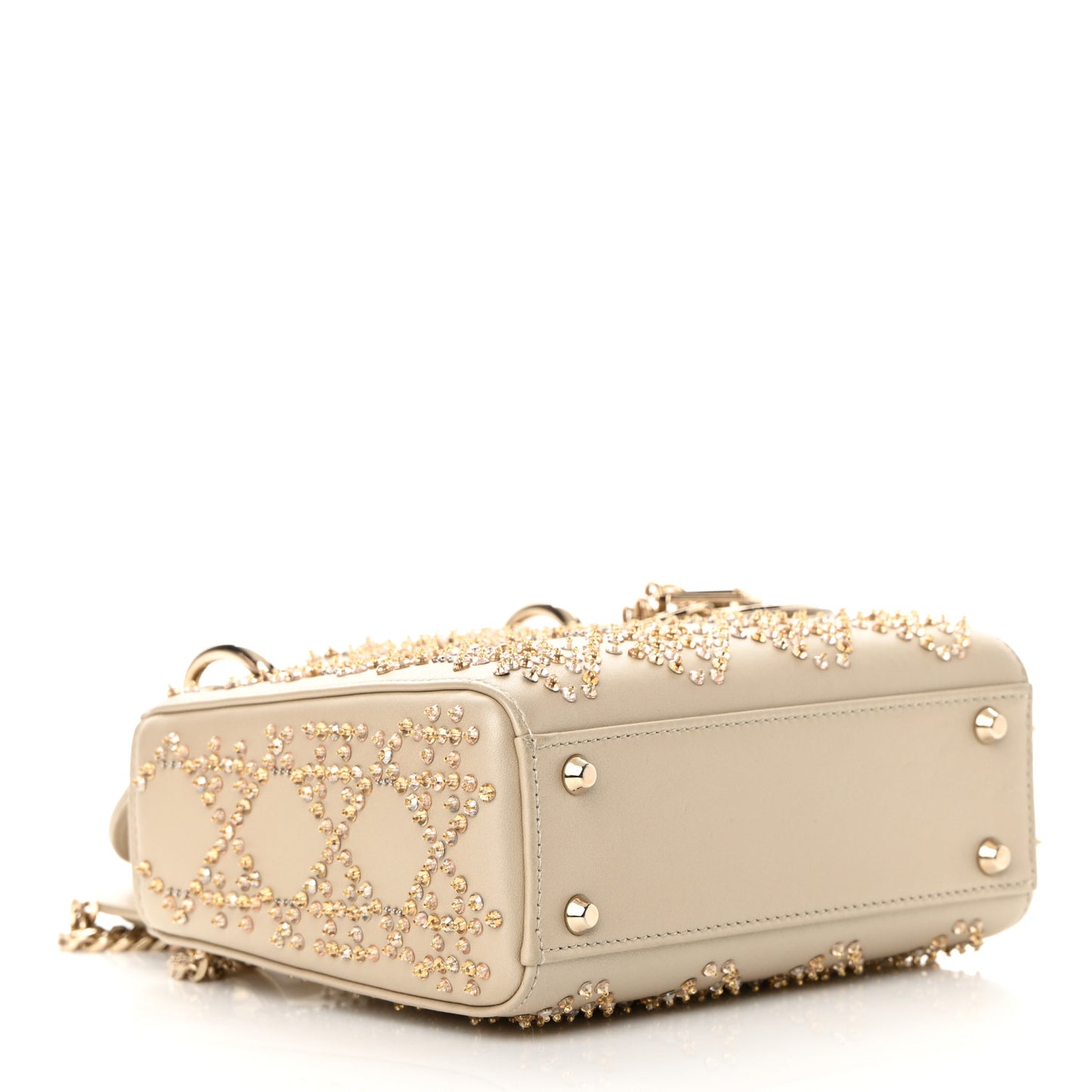 Metallic Lambskin Crystal Cannage Mini Lady Dior Platinum