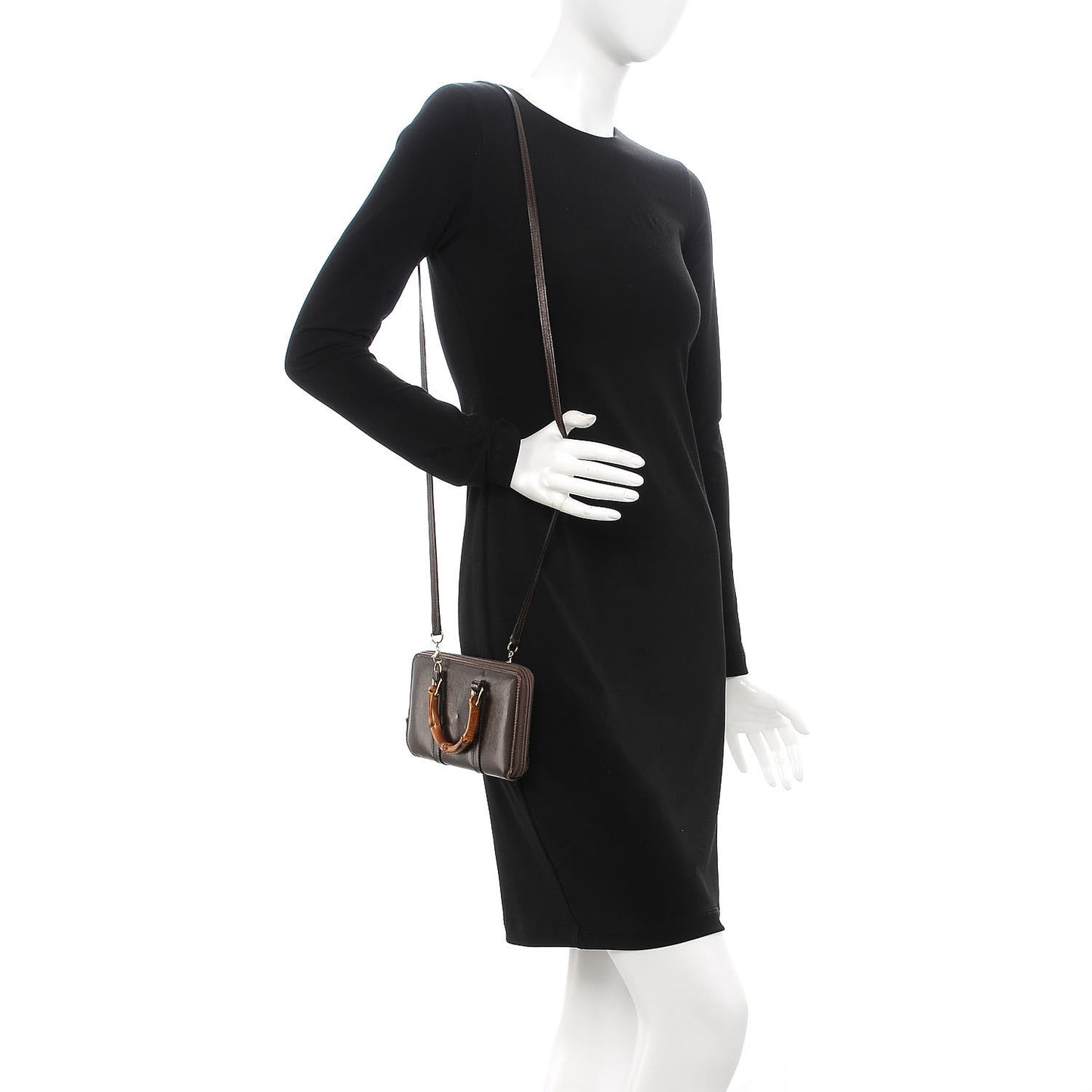 Calfskin Bamboo Handle Crossbody Wallet Brown
